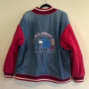 Vintage Retro Disney Store Eeyore Varsity Denim Jacket size XL